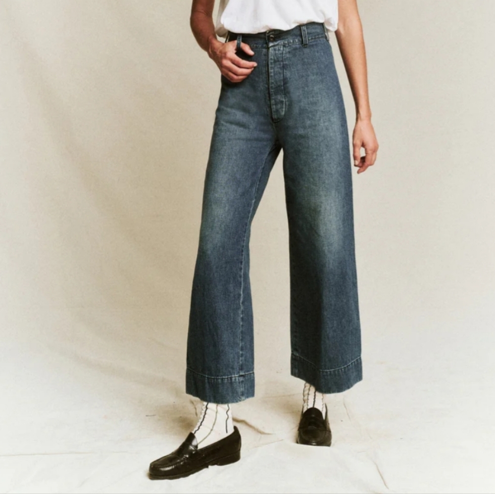 THE GREAT. NWT The Seafair Wide Leg Flare Jeans Marina Wash
